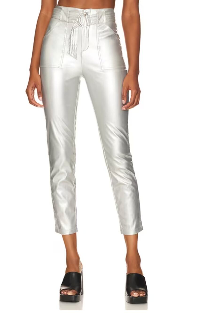 Superdown Silver Faux Leather Pants LARGE Tapered Revolve Ankle Metallic $88